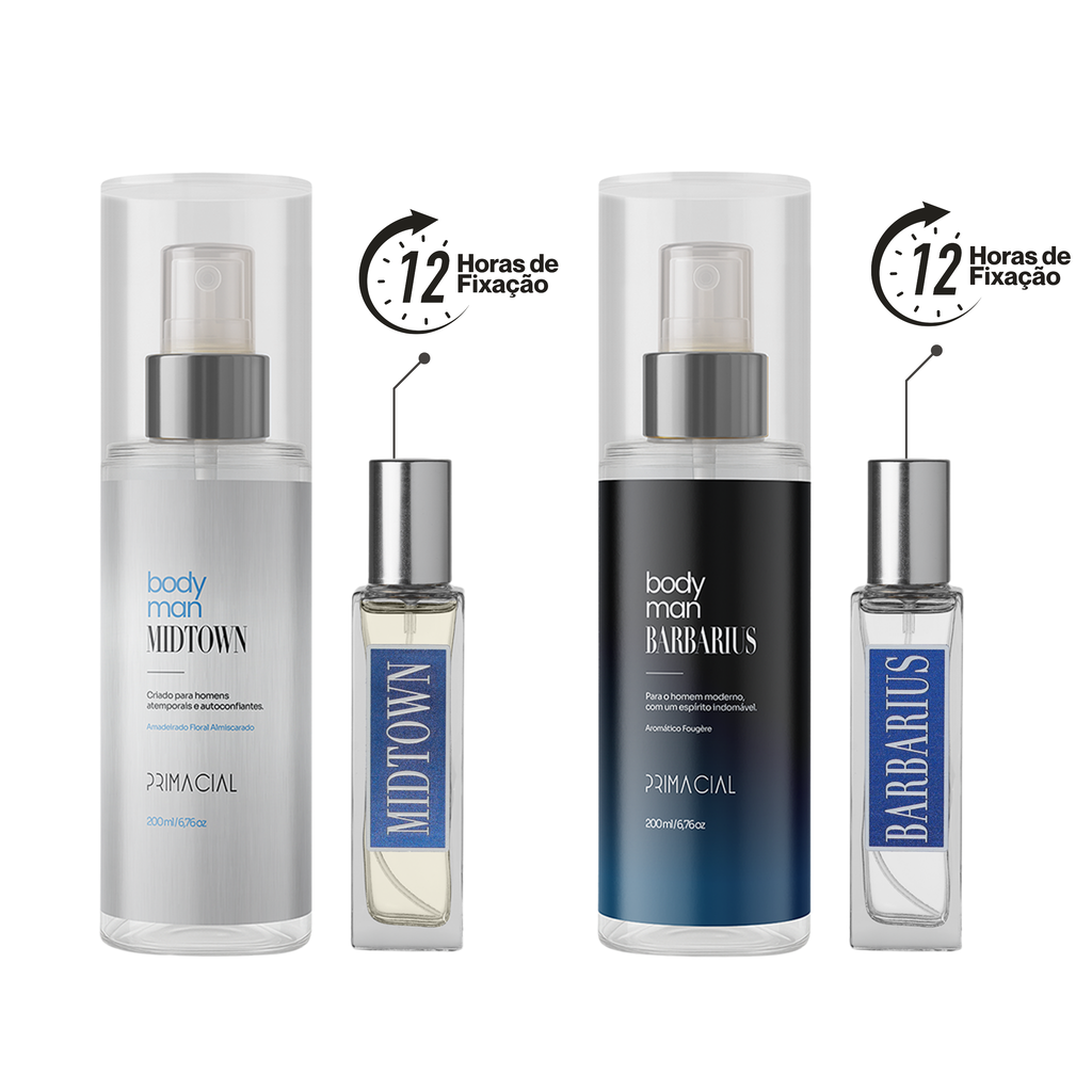 Kit BARBARIUS & MIDTOWN Perfumes 30ml + Body Man 200ml + BRINDE EXCLUSIVO!!!